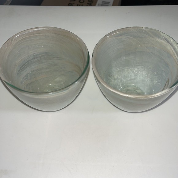 Ecoglass Recycled Glass Votive Holder White Swirls Spain Set Of 2 - Picture 1 of 3